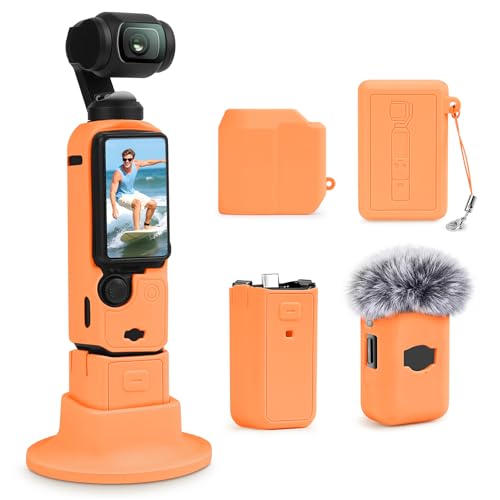 Silicone Case for DJI Osmo Pocket 3/Xtra Muse Camera with Fixed Base & Anti-Loss Lanyard, Compatible with Xtra Muse Accessories – for Travel Vlogging Daily Filming (Orange) - color: Orange