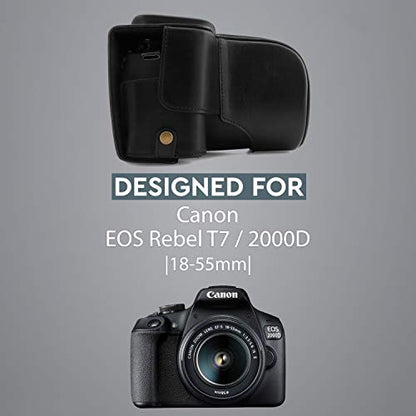 MegaGear MG1607 Ever Ready Leather Camera Case compatible with Canon EOS Rebel T7 (18-55mm), 2000D (18-55mm) - Black - color: Black