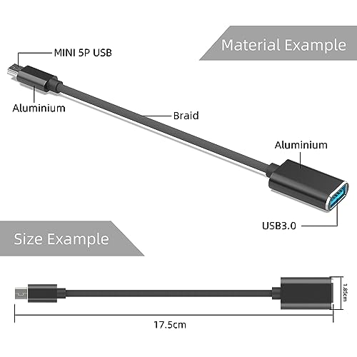 HIEbee Mini USB OTG Cable for Digital Cameras - USB A Female to Mini USB B 5-pin Male Adapter Braided Cable