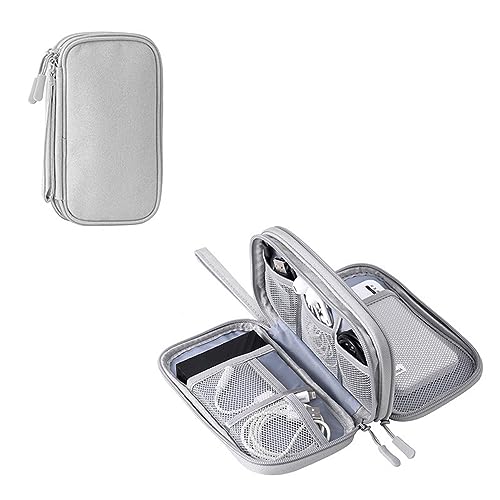 Electronic Organizer Travel Cable Accessories BagPouch Portable Waterproof Storage Bag Electronic Organizer Case for Cable, Mouse,USB Cable,Power Bank,Cord, Charger, Phone, Earphone - color: Light gray