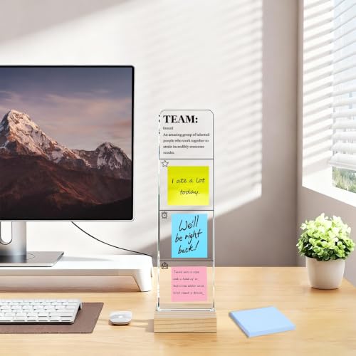 Monitor Memo Board with Removable Wooden Base Acrylic Portable Sticky Note Holder, Inspiring Team Quotes Acrylic Message Board Sign, Office Desk Desk Set Sticky Notes 100 Sheets - color: Team