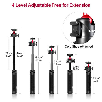 ULANZI MT-16 Extendable Mini Camera Tripod, 4 Levels Adjustment 360° Ball Head Cold Shoe Lightweight Portable Vlog Travel Selfie Stick Handle Grip Desktop Webcam Tripod for DSLR Action Camera
