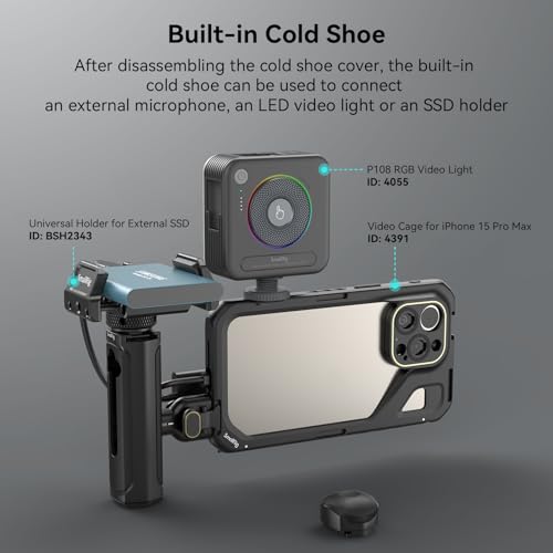 SMALLRIG Quick Release Side Handle for Universal Mobile Phone Cage 4299 and iPhone 15 Series Cage, Aluminum Handle Grip with Built-in Cold Shoe - 4403 - size: 4403 (Without Wireless Control)