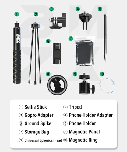 BMZX Golf Tripod Monopod, 47" Selfie Stick for Golf Swing Training & Recording | with Spike, Tripod, Magnetic Phone Holder, 1/4"-20 Screw, Carry Bag | Compatible with iPhones, Android & Cameras