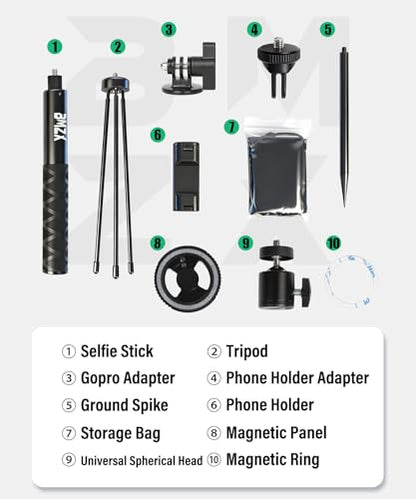 BMZX Golf Tripod Monopod, 47" Selfie Stick for Golf Swing Training & Recording | with Spike, Tripod, Magnetic Phone Holder, 1/4"-20 Screw, Carry Bag | Compatible with iPhones, Android & Cameras
