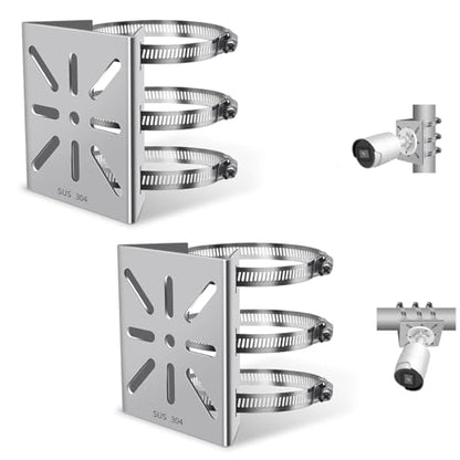 Metal Universal Vertical Pole Mounting Bracket for Security Cameras, Stainless Steel Corner Adapter with 8 Loops, Metal Holder for CCTV Cameras - size: 2 Pack