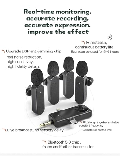 3 in 1/Four in one Wireless Lavalier Microphone for iPhone,iPad,Android,Camera,Computer,mini Noise Reduction Recording Mic Ultra-Low Delay,for Vlog/TikTok/YouTube Live Stream (4 Mic) - style: 4 Mic