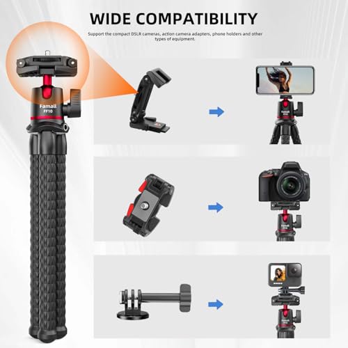 Portable Camera Tripod, Mini Flexible Stand for Phone with Cold Shoe Phone Mount for iPhone iPhone 17 16 15 14 Pro Max XS Max X Canon Nikon Sony DJ Pocket 3 Cameras Gopro Travel