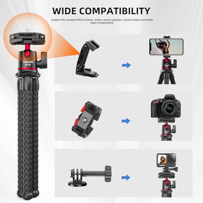 Portable Camera Tripod, Mini Flexible Stand for Phone with Cold Shoe Phone Mount for iPhone iPhone 17 16 15 14 Pro Max XS Max X Canon Nikon Sony DJ Pocket 3 Cameras Gopro Travel