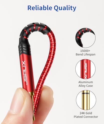 3.5mm to 6.35mm Stereo Audio Cable, JSAUX 6.35mm 1/4" Male to 3.5mm 1/8" Male TRS Bidirectional Stereo Audio Cable Jack 4FT for Guitar, iPod, Laptop, Home Theater Devices, Speaker and Amplifiers-Red - color: Red, size: 4ft