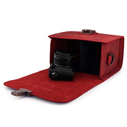 MegaGear Pebble Genuine Leather Camera Messenger Bag for Mirrorless, Instant and DSLR Cameras - color: Maroon