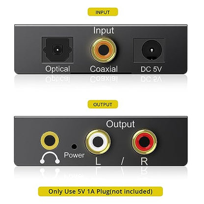 PROZOR 192KHz Digital to Analog Audio Converter DAC Digital Optical to RCA Analog L/R Converter, SPDIF Toslink Optical to 3.5mm Jack Adapter for PS3 HD DVD PS4 Amp Apple TV Home Cinema -Aluminum Alloy - size: Aluminum Alloy Shell, style: 2.0CH PCM