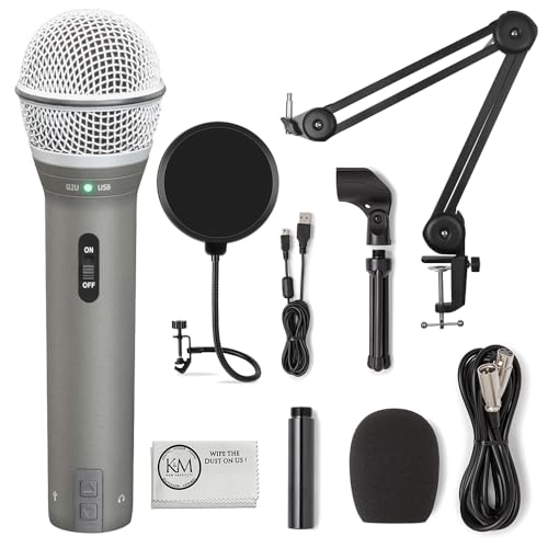 SAMSON Technologies Q2U USB/XLR Dynamic Microphone Recording and Podcasting Pack | Gray Bundled with Pop Filter + Mic Arm + Microfiber Cleaning Cloth (4 Items)