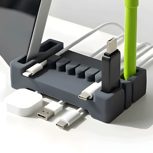 CordBrick DeskBrick Silicone + Steel-Weighted Cord Holder for Desk. Weighted Cord Organizer & Cable Management for Desktop. Useful Phone Accessory & Cable Holder for Office, Home. No Adhesive. Gray - color: (B) Gray, size: 1 Pack