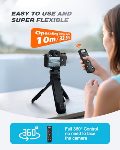 for Sony Tripod with Rechargeable Remote Control - Aodelan Wireless Shooting Grip Mini Tripod with OLED Screen for Vlogging for ZV-E10,ZV-1F,RX100 VII,a6100,a6400,a7 III,a9 II; Replace Sony GP-VPT2BT