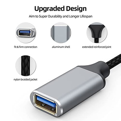 Short USB Extension Cable 6 inch 2 Pack, USB A 3.0 Extender Male to Female Cord Braided Compatible with Flash Drive, Printer, Camera, Mouse, Keyboard, Headset, Phone - size: 0.5FT