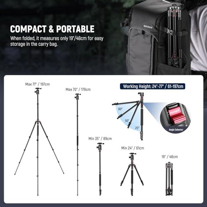 NEEWER 77 inch Camera Tripod Monopod for DSLR, Phone with 360° Panoramic Ball Head, 2 Axis Center Column, Arca Type QR Plate, Bag, Compact Aluminum Lightweight Travel Tripod 34lb Max Load, TP77 - style: Travel Tripod