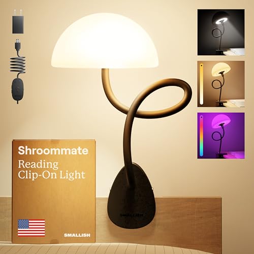 Shroommate Dorm Room Essential Clip On Bed Light - Headboard and Bedside Table Lamp, Flexible Reading Lamp, Night Light for Kids Nursery, Clip on for Desk, MultiColor LEDs, Adapter Included (Black) - color: Black