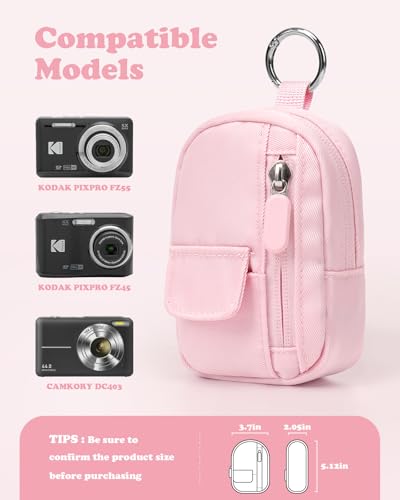 SQERO Soft Camera Case for Digital Camera KODAK PIXPRO FZ55/ FZ45/CAMKORY DC403 FHD 1080P,Travel Camera Pouch, Carry Case Bag Cute Small - color: Pink