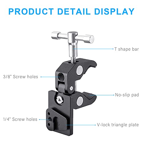 FOMITO VK-05 V-Mount Male Quick Release Plate + Super Crab Clamp, 360° Angle Adjustment, 1/4" and 3/8" Screw Holes, T-Shape Bar - color: Black, size: VK-05