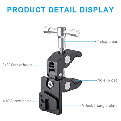 FOMITO VK-05 V-Mount Male Quick Release Plate + Super Crab Clamp, 360° Angle Adjustment, 1/4" and 3/8" Screw Holes, T-Shape Bar - color: Black, size: VK-05