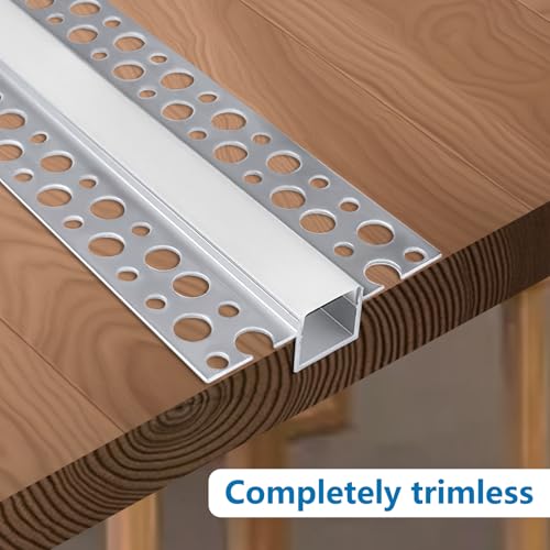 inShareplus Plaster-in LED Channel, 3.3ft/1m 6-Pack led Aluminium Profile with Milky Diffuser, Trimless Recessed Led Strip Diffuser for Under Cabinet, Shelf, Table, Wall and Ceiling - size: double-edge-6-pack (plaster-in)