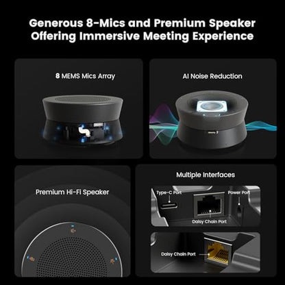 NEARITY A20S Conference Speaker and Microphone, USB Speakerphone w/8 Mics, 16ft Voice Pickup, AI 2.0 Noise Cancelling, USB Speakermic with Daisy Chain, Works with Microsoft/Teams/Google Meet - color: A20S-BLACK