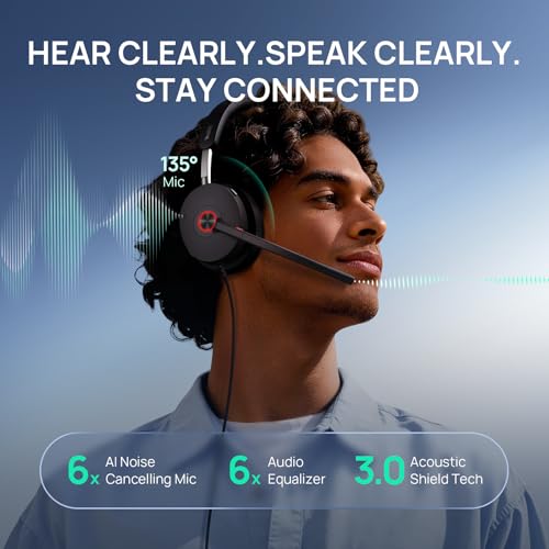 Yealink UH48 ANC Wired USB-C/A Headset with 6 AI Noise Canceling Microphones, Teams & Zoom Certified, Dual ear Headphones Comfort for Remote Work and Home Office, Play & Plug for Laptop/Phone/Computer