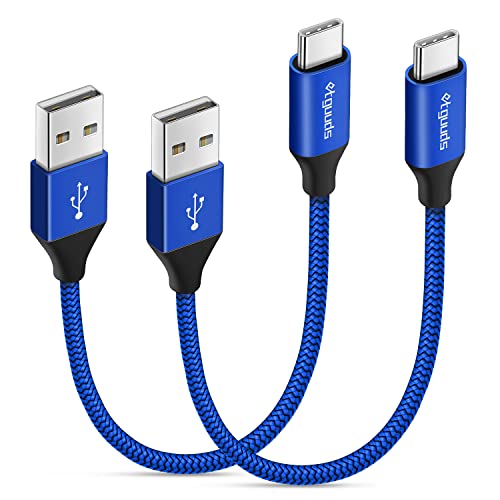 etguuds USB to USB C Cable 0.5ft, 2-Pack Short USB A to Type C Charger Cord Fast Charging for Samsung Galaxy A17 A16 A15 A26 A36 A56, S25 S24 S23 S22 S21 S20 S10 Note 20, for iPhone 17 16 15, Moto - color: Blue, size: 0.5ft