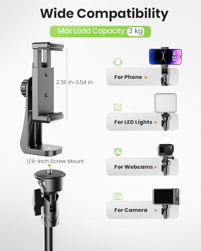 CAMBOFOTO 82" Phone Tripod Stand with Gooseneck, Remote and Phone Holder, Selfie Stick & Overhead Tripod for Recording/Cooking/Fitness/Vlog, Compatible with iPhone Android Samsung, Camera