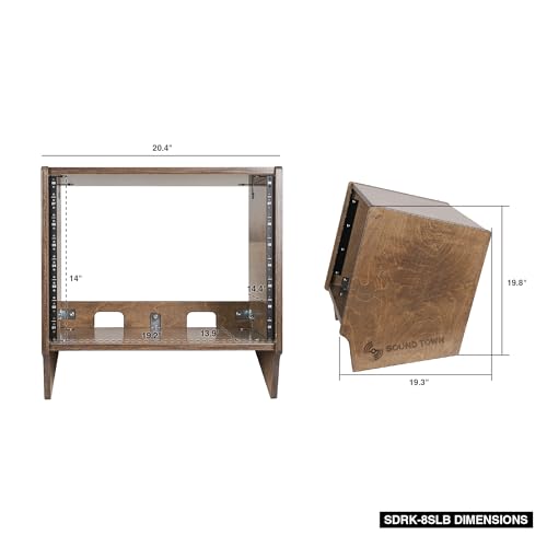 Sound Town DIY 8U Angled Desktop Turret Studio Rack with Solid Baltic Birch Plywood, Weathered Brown, Assembly Required (SDRK-8SLB) - size: 8U, Weathered Brown