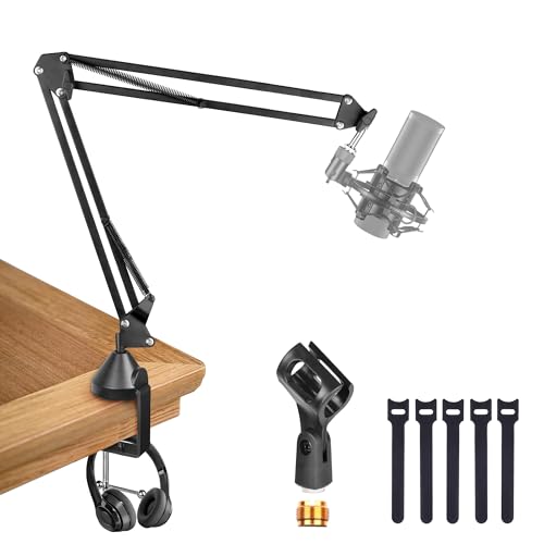 Adjustable Microphone Scissor Arm Suspension Boom with Mic Clip and Cable Ties, Heavy Duty for Blue Yeti Nano Snowball Ice, HyperX QuadCast, Recording, Gaming, Streaming