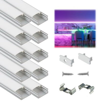 Muzata 10Pack 3.3FT/1M LED Channel Aluminum U Shape Silver LED Strip Diffuser Channel with Milky White Cover Easy Installation U1SW WW 1M - size: 10Pack