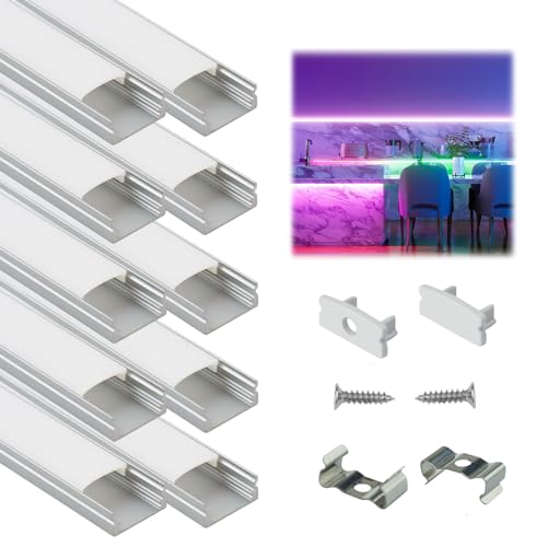 Muzata 10Pack 3.3FT/1M LED Channel Aluminum U Shape Silver LED Strip Diffuser Channel with Milky White Cover Easy Installation U1SW WW 1M - size: 10Pack
