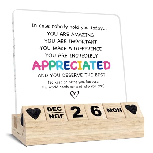 Inspirational Gifts Calendar - Thank You Appreciation Gifts for Women Man, Wooden Block Calendar Desk Sign for Friends Coworker Employee Staff Manager Teacher Motivational Office Decor Accessories - color: Black - Letter