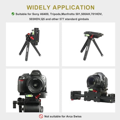 UTEBIT P200 Quick Release Plate, Compatible with Sony A6400 Manfrotto Only | Aluminum Alloy Camera Tripod Base Plate with 1/4" and 3/8" Screw Hole, Black