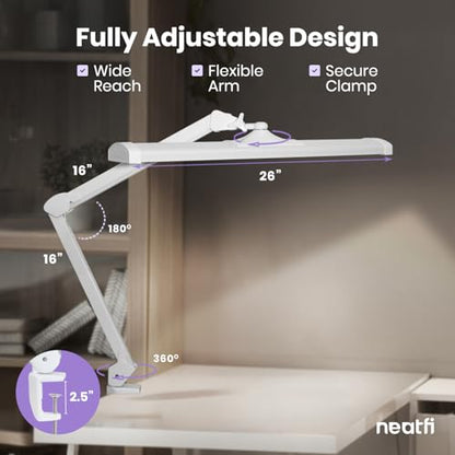 Neatfi 3,500 Lumens LED Desk Lamp – 45W Dimmable Task Light | Adjustable Color Temperature | 3 Light Modes | 540 SMD LEDs | Reading, Craft, Workbench & Office (White-2, 26-Inch Wide Shade) - color: White-2
