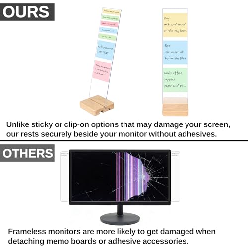 2-Pack Monitor Memo Board, Monitor Sticky Note Holder for Desktop, Portable Removable Office Desk Board Wooden Phone Holder with Stick Notes, Clear