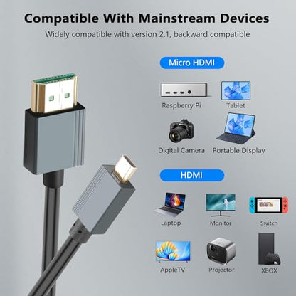 CERRXIAN 8K Micro HDMI to HDMI Cable, Ultra HD High Speed HDMI to Micro HDMI Coiled Cable 2.1 Support 8K 4K 3D and Dynamic HDR Up to 48Gbps, Compatible with Laptop Camera Monitor ect 3FT/0.9M
