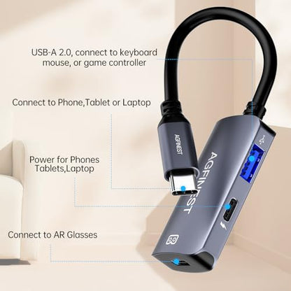 USB C to AR Glasses with Charging Adapter Enables Multi-Screen Enhanced 3D 4K@60Hz PD 100W Compatible for iPhone 15/16 Viture/Rokid/Xreal AR Glasses (USB2.0+ USB C) - style: USB2.0+ USB C