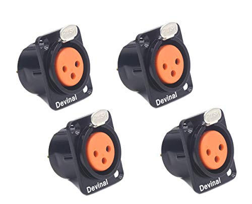 XLR Female Jack 3 Pin - Chassis Panel Mount Jacks D Series Size, Black Metal Housing - Fits Series D Pattern Holes Audio Studio Connector - 4 Pack - color: Female Black