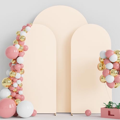 Wokceer Wedding Arch Cover 7.2FT, 6FT, 6FT Spandex Set of 3 Wedding Arch Stand Covers Round Top Chiara Arch Backdrop Stands Cover for Birthday Party Ceremony Banquet Decor Beige - color: Beige, size: 7.2FT,6FT,6FT