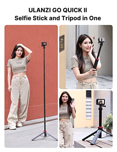 57in Extendable Selfie Tripod for Action Cameras - ULANZI Go Quick II Long Action Camera Stick Tripod Quick Release Adapter Vlog Handle Grip for GoPro Hero Series