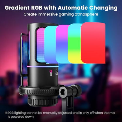 SINWE Gaming Microphone with Adjustable Boom Arm- USB PC Mic for Streaming, Gaming, Podcasts, PC, PS4 -Includes Pop Filter, Shock Mount, Quick Mute & RGB Lighting,Noise Cancelation & Gain Control