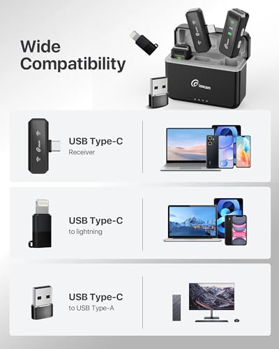 Loocam Mini Microphone for iPhone with Charging Case, Wireless Lavalier Microphone for Video, Recording, Vlog, 24H Standby Lavalier Microphone, Hi-Fi Audio, Noise Cancellation, 131FT Range