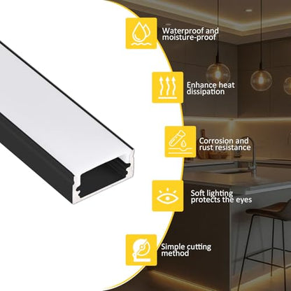 Black LED Channel 20-Pack, 3.3ft/1m LED Aluminum Channel with Diffuser Cover, U-Shape Aluminum LED Channel for Under Cabinet Lighting, LED Diffuser Channel Strip Light Track, fits up to 12mm Strips - color: Black Aluminum + White Cover, size: 3.3FT/20P/#0