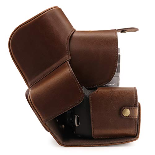 MegaGear MG1608 Ever Ready Leather Camera Case compatible with Canon EOS Rebel T7 (18-55mm), 2000D (18-55mm) - Dark Brown - color: Dark Brown