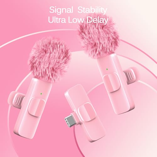 Wireless Lavalier Lapel Microphone for iPhone, iPad, mini Video Recording Mic for Interview Video Podcast Vlog YouTube & Livestream, Noise Reduction, Plug & Play (Pink)