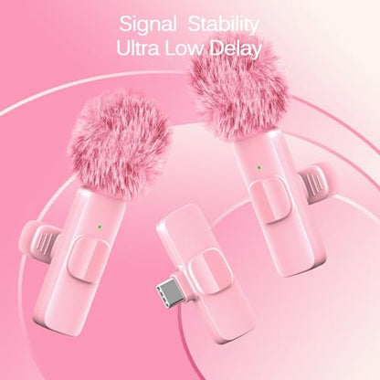 Wireless Lavalier Lapel Microphone for iPhone, iPad, mini Video Recording Mic for Interview Video Podcast Vlog YouTube & Livestream, Noise Reduction, Plug & Play (Pink)