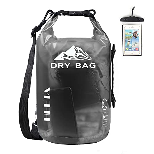 HEETA Dry Bag Waterproof for Women Men, 5L/10L/20L/30L/40L Roll Top Lightweight Dry Storage Bag Backpack with Phone Case for Travel Swimming Boating Kayaking Paddle Board Camping Beach Accessories - color: Black, size: 10L